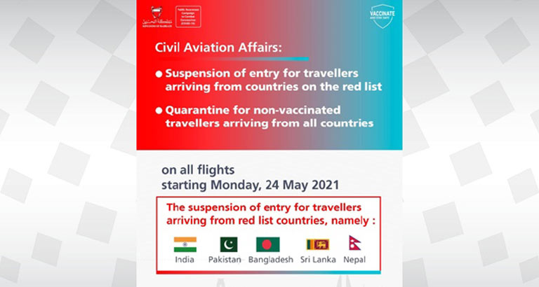 Entry to Bahrain suspended from ‘red list’ countries after Covid-19 case spike 